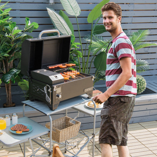 Outdoor Portable Tabletop Pellet Grill and Smoker with Digital Control System for BBQ-Black