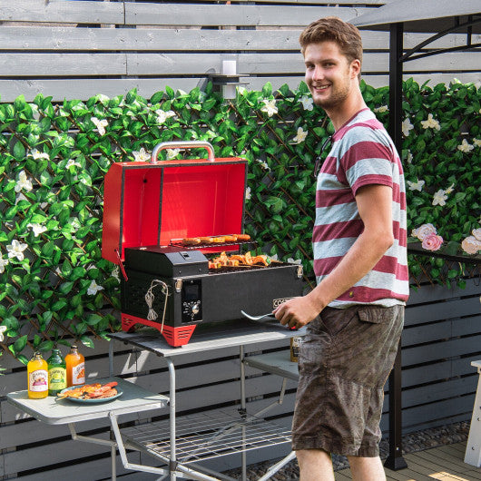 Outdoor Portable Tabletop Pellet Grill and Smoker with Digital Control System for BBQ-Red