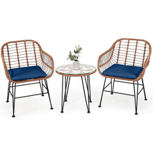 Load image into Gallery viewer, 3 Pieces Patio Rattan Bistro Set with Cushion-Navy
