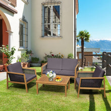Load image into Gallery viewer, 4 Pieces Patio Rattan Furniture Set with Removable Cushions-Gray
