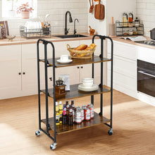 Load image into Gallery viewer, 3-Tier Folding Kitchen Utility Serving Island Cart with Storage Shelves-Rustic Brown
