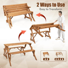 Load image into Gallery viewer, 2-in-1 Transforming Interchangeable Wooden Picnic Table Bench with Umbrella Hole-Dark Golden Brown
