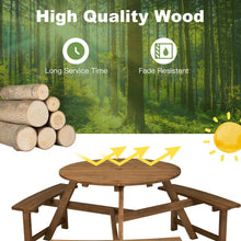 Load image into Gallery viewer, 6-person Round Wooden Picnic Table with Umbrella Hole and 3 Built-in Benches-Dark Brown
