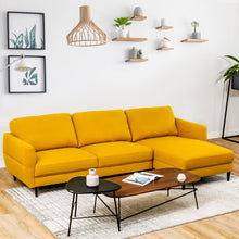 Load image into Gallery viewer, L-Shaped Fabric Sectional Sofa with Chaise Lounge and Solid Wood Legs-Yellow
