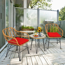 Load image into Gallery viewer, 3 Pieces Rattan Furniture Set with Cushioned Chair Table-Red
