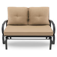 Load image into Gallery viewer, Patio 2-Person Glider Bench Rocking Loveseat Cushioned Armrest-Beige
