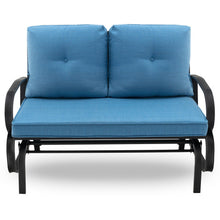 Load image into Gallery viewer, Patio 2-Person Glider Bench Rocking Loveseat Cushioned Armrest-Blue
