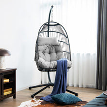 Load image into Gallery viewer, Patio Hanging Egg Chair with Stand Waterproof Cover and Folding Basket-Gray
