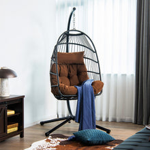 Load image into Gallery viewer, Patio Hanging Egg Chair with Stand Waterproof Cover and Folding Basket-Brown
