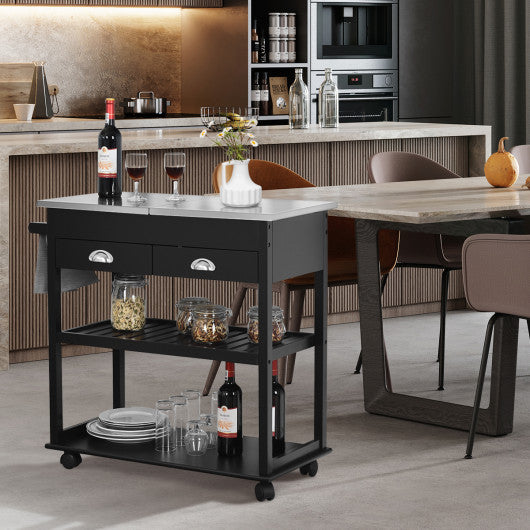 Rolling Kitchen Island Trolley Cart with Drawers-Black