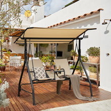 Load image into Gallery viewer, 2-Seat Outdoor Cushioned Porch Swing with Adjustable Canopy and Tempered Glass Table-Beige
