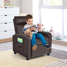 Load image into Gallery viewer, Ergonomic PU Leather Kids Recliner Lounge Sofa for 3-12 Age Group-Brown
