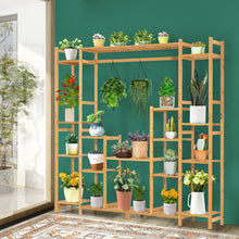 Load image into Gallery viewer, 9-Tier Bamboo Potted Plant Stand with Hanging Rack
