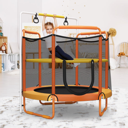 5 Feet Kids 3-in-1 Game Trampoline with Enclosure Net Spring Pad-Orange
