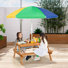 Load image into Gallery viewer, 3-in-1 Kids Outdoor Picnic Water Sand Table with Umbrella Play Boxes-Yellow
