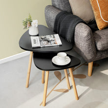 Load image into Gallery viewer, Set of 2 Modern Nesting Coffee Tables Triangular Tabletop Bamboo Legs
