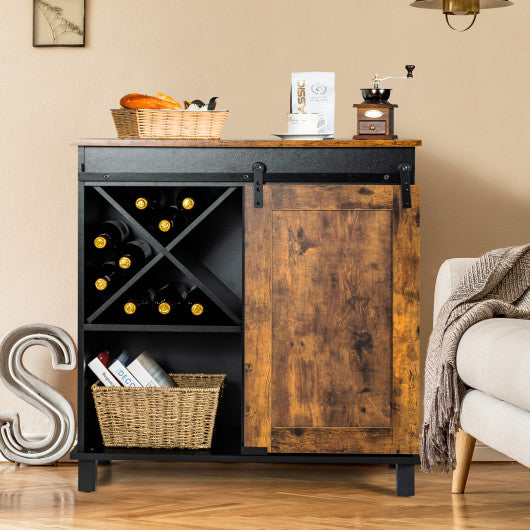 Industrial Storage Cabinet with Sliding Barn Door-Rustic Brown