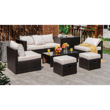Load image into Gallery viewer, 8 Pieces Patio Space-Saving Rattan Furniture Set with Storage Box and Waterproof Cover-White
