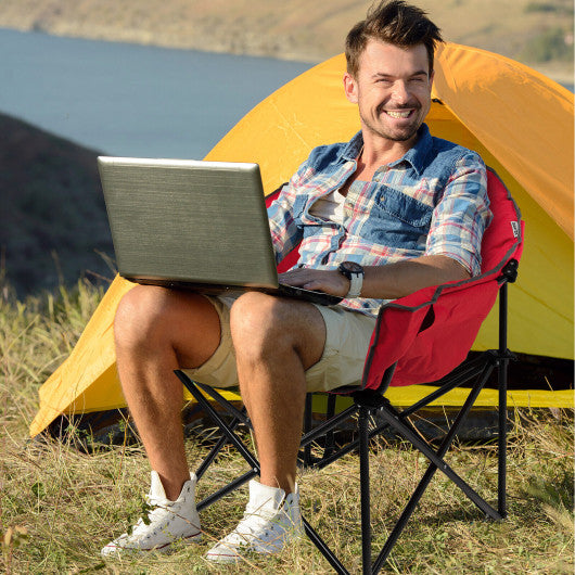 Folding Camping Moon Padded Chair with Carry Bag-Red