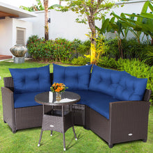 Load image into Gallery viewer, 4 Pieces Patio Rattan Furniture Set Cushioned Sofa Glass Table-Navy
