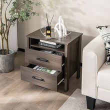 Load image into Gallery viewer, Modern Wood Grain Nightstand with Cable Hole and Open Compartment-Walnut
