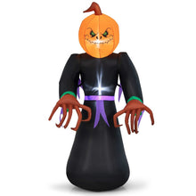 Load image into Gallery viewer, 6.5 Feet Inflatable Halloween Warlock with Pumpkin Head Blow-up Pumpkin Reaper
