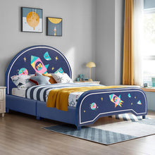 Load image into Gallery viewer, Kids Twin Size Upholstered Platform Bed with Rocket Pattern
