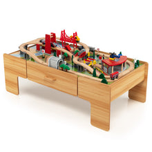 Load image into Gallery viewer, Kids Double-Sided Wooden Train Table Playset with Storage Drawer
