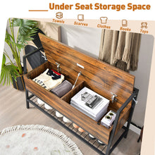 Load image into Gallery viewer, Industrial Shoe Bench with Storage Space and Metal Handrail-Rustic Brown
