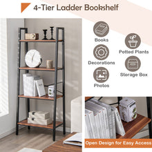Load image into Gallery viewer, 4-Tier Freestanding Open Bookshelf with Metal Frame and Anti-toppling Device-Rustic Brown
