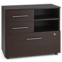 Load image into Gallery viewer, 3 Drawer Lateral File Cabinet on Wheels with Storage Shelves-Brown
