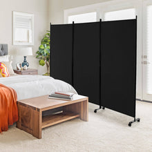 Load image into Gallery viewer, 3 Panel Folding Room Divider with Lockable Wheels-Black
