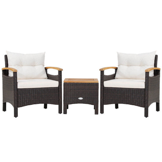3 Pieces Patio Rattan Furniture Set with Removable Cushion