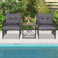 Load image into Gallery viewer, 3 Piece Patio Rattan Furniture Set with Acacia Wood Tabletop
