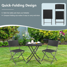 Load image into Gallery viewer, 3 Pieces Patio Bistro Set with Folding Wicker Chairs and Table-Black
