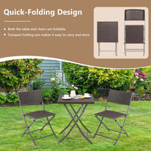 Load image into Gallery viewer, 3 Pieces Patio Bistro Set with Folding Wicker Chairs and Table-Brown
