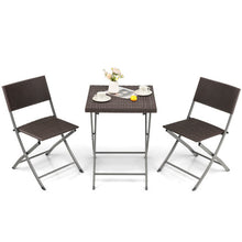 Load image into Gallery viewer, 3 Pieces Patio Bistro Set with Folding Wicker Chairs and Table-Brown
