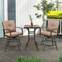 Load image into Gallery viewer, 3 Pieces Patio Swivel Bar Table Set with Removable Cushions and Rustproof Metal Frame
