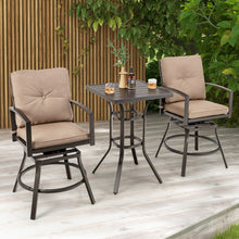 Load image into Gallery viewer, 3 Pieces Patio Swivel Bar Table Set with Removable Cushions and Rustproof Metal Frame
