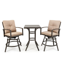 Load image into Gallery viewer, 3 Pieces Patio Swivel Bar Table Set with Removable Cushions and Rustproof Metal Frame
