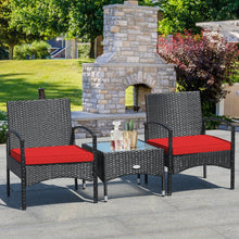 Load image into Gallery viewer, 3 Pieces Patio Wicker Rattan Furniture Set with Cushion for Lawn Backyard-Red
