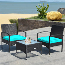 Load image into Gallery viewer, 3 Pieces Patio Wicker Rattan Furniture Set with Cushion for Lawn Backyard-Turquoise
