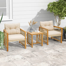 Load image into Gallery viewer, 3 Pieces Patio PE Wicker Conversation Set with Acacia Wood Frame and Cushions-Beige
