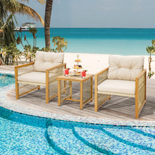 Load image into Gallery viewer, 3 Pieces Patio PE Wicker Conversation Set with Acacia Wood Frame and Cushions-Beige
