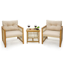Load image into Gallery viewer, 3 Pieces Patio PE Wicker Conversation Set with Acacia Wood Frame and Cushions-Beige
