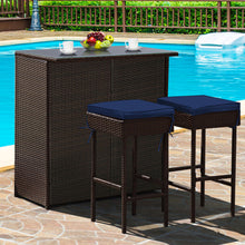 Load image into Gallery viewer, 3 Pieces Patio Rattan Wicker Bar Table Stools Dining Set-Navy &amp; Off White
