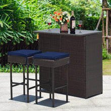 Load image into Gallery viewer, 3 Pieces Patio Rattan Wicker Bar Table Stools Dining Set-Navy &amp; Off White
