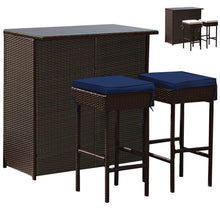 Load image into Gallery viewer, 3 Pieces Patio Rattan Wicker Bar Table Stools Dining Set-Navy &amp; Off White
