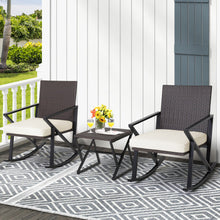 Load image into Gallery viewer, 3 Piece Patio Wicker Rocking Chairs Set with Heavy-Duty Metal Frame
