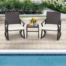 Load image into Gallery viewer, 3 Piece Patio Wicker Rocking Chairs Set with Heavy-Duty Metal Frame
